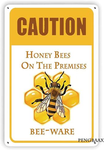 تحذير احذر من نحل العسل في أماكن العمل للمنزل، المزرعة، النادي، الحديقة المعدنية العتيقة تين تسجيل الجدار الديكور 12x8 بوصة in Kuwait