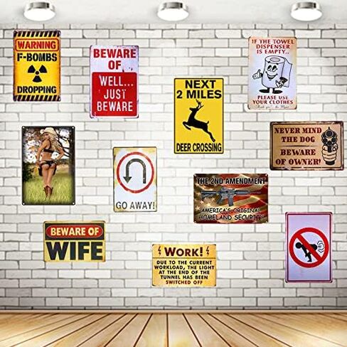 تحذير احذر من نحل العسل في أماكن العمل للمنزل، المزرعة، النادي، الحديقة المعدنية العتيقة تين تسجيل الجدار الديكور 12x8 بوصة in Kuwait