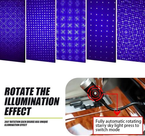 1 PC Car Starry Sky Ambient Light, Portable USB Interface Plug-in Automatic Rotating Super Bright Roof Light, Multi-Functional Decorative Accessory, for Most Car Models (Blue & Purple) in Saudi Arabia