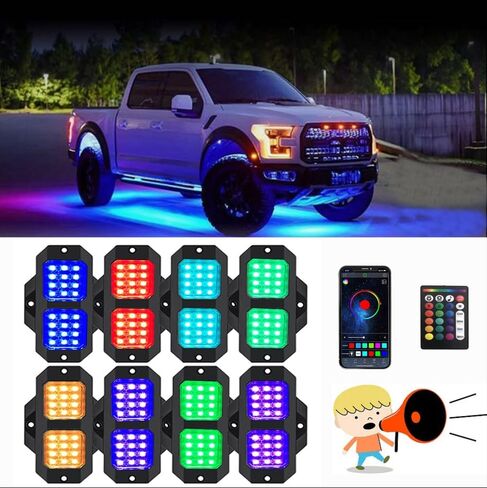 Rock Lights 8 pods Smart RGB Rock Lights for Trucks Wateproof Car Underglow kit Rock Lights for Jeep Golf cart in Saudi Arabia
