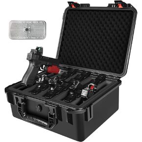 Gun Travel Case for 5 Handguns & Pistols - Organize 5 Pistols & 23 Magazines, Pre-cut DIY Heavy-Duty Gun Storage Box with Desiccant, Waterproof Pistol Storage Cases TSA Approved Firearm Hard Guns Case