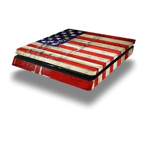 Vinyl Decal Skin Wrap compatible with Sony PlayStation 4 Slim Console Painted Faded and Cracked USA American Flag (PS4 NOT INCLUDED)