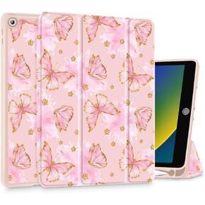 Tuiklol Case for iPad 10.2 Inch 2021 2020 2018 Release 9th / 8th / 7th Generation, Built-in Pencil Holder TPU Protective Stand Back Cover Trifold Stand-Auto Wake/Sleep, Pink White Bows in Kuwait