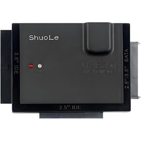 Shuole USB 2.0 to IDE SATA Adapter Serial IDE Parallel Hard Drive Reader with 12V/2A Adapter for Universal 2.5in 3.5in IDE HDD SSD (Black)