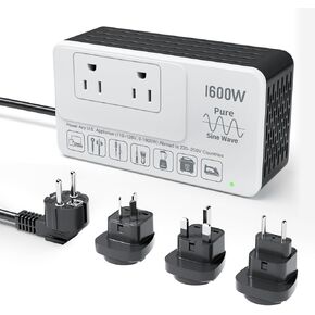 BONAZZA 1600W Step Down Voltage Converter 220V to 110V – Pure Sine Wave, Works with All U.S. Appliances Abroad – No Limitations, Plug & Play – Includes Plug Adapters C, G, I, E/F (Green, 1600W) in Saudi Arabia
