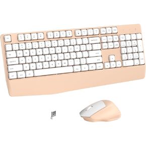 Wireless Keyboard and Mouse Combo, Full-Sized 104 Keys 2.4GHz Wireless Keyboard with Palm Rest and Wireless Mouse for Windows, Mac OS PC/Computer/Laptops/Desktops(Milk Tea)