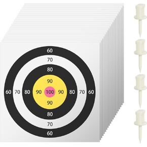Cosmos 20 Pcs Archery Targets Paper with 4 Pcs Target Pins, Bow and Arrow Targets 5 Ring Paper Targets for Backyard Hunting Arrow Shooting Competition Practice, Archery Accessories, 38 cm x 38 cm