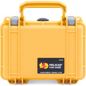 ColorCase Pelican Protector 1120 Case Yellow - Small Size Waterproof Case with Pick & Pluck Foam & Convoluted Lid Foam - Silver Latches