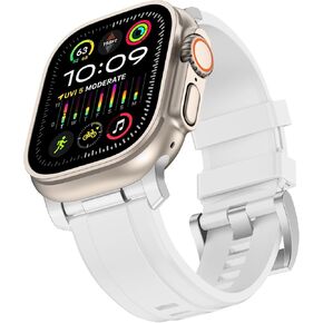 Anlinser Bands Compatible with Apple Watch Ultra 2/1 Band 49mm 46mm 45mm 44mm 42mm for Men, Rugged Silicone Sport Strap with Metal Connector for iWatch SE Series 10 9 8 7 6 5 4 3 2 1 (White)