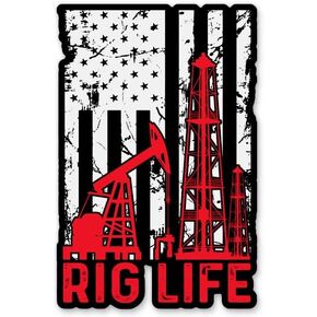 Rig Life Sticker - 3" Laptop Sticker - Waterproof Vinyl for Car, Phone, Water Bottle - Roughneck Oil Rig American Flag Decal