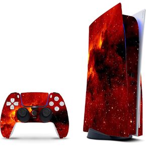 ZOOMHITSKINS Compatible with PS5 Skin, Astral Space Red Galaxy Universe Stars Durable, Bubble-Free, W/Disk Version, Precisely Cut