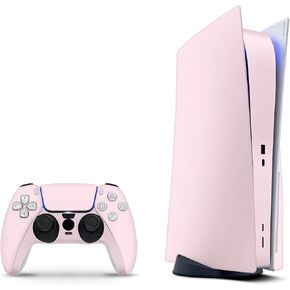 ZOOMHITSKINS Compatible with PS5 Skin, Solid Pink Cute Plain One Color, Durable, Bubble-Free, W/Disk Version, Precisely Cut