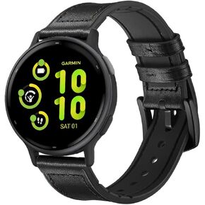 Leather Bands Compatible with Garmin Venu/Sq/Sq 2/Forerunner 165/55/645/245 Music Watch Bands, Garmin Vivoactive 6/5/3 Bands, 20mm Silicone Leather Sport Wristband for Vivomove HR/Sport Men Women