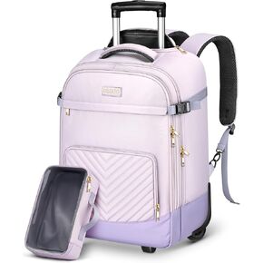 DEEGO Rolling Backpack for Women, 17.3 inch Travel Laptop Backpack with wheels for Business Commute, Water Resistant 40L Large Capacity Roller Carry-on Luggage With Toiletry Bag, Suitcase for Adults
