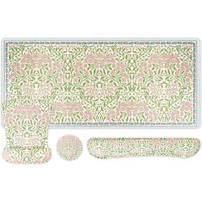MOSISO Wrist Rest Support for Keyboard Mouse Pad Set, Large Gaming Mousepad&Keyboard and Mouse Pad&Coaster, Ergonomic Non-Slip Mousepad with Memory Foam for Home Office, Green Plants&Wildflowers