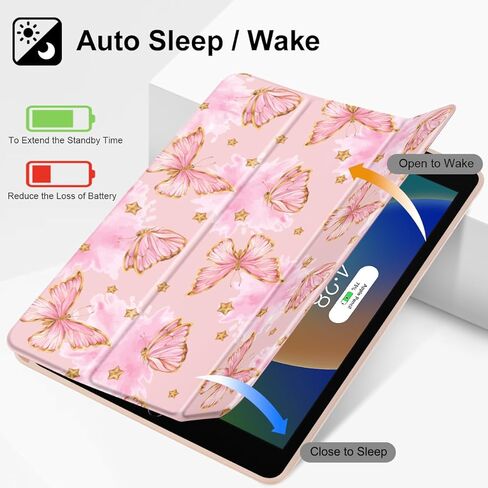 علبة Tuiklol لـ iPad 10.2 بوصة 2021 2020 2018 الإصدار 9th / 8 / 7th ، حامل قلم رصاص مدمج TPU الوقف الواقي من Trifold Stand-Auto Wake / Sleep ، أقواس بيضاء وردية اللون in Kuwait