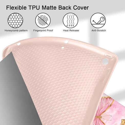 علبة Tuiklol لـ iPad 10.2 بوصة 2021 2020 2018 الإصدار 9th / 8 / 7th ، حامل قلم رصاص مدمج TPU الوقف الواقي من Trifold Stand-Auto Wake / Sleep ، أقواس بيضاء وردية اللون in Kuwait