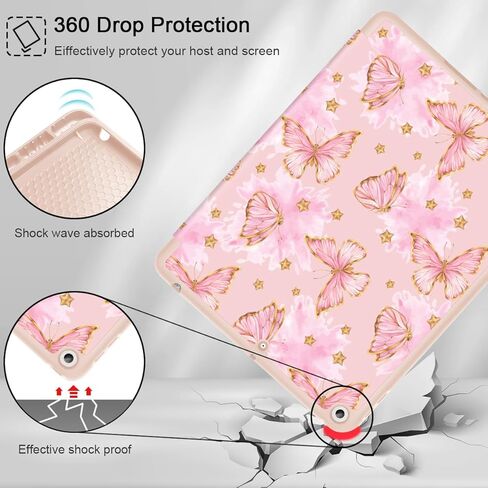 علبة Tuiklol لـ iPad 10.2 بوصة 2021 2020 2018 الإصدار 9th / 8 / 7th ، حامل قلم رصاص مدمج TPU الوقف الواقي من Trifold Stand-Auto Wake / Sleep ، أقواس بيضاء وردية اللون in Kuwait