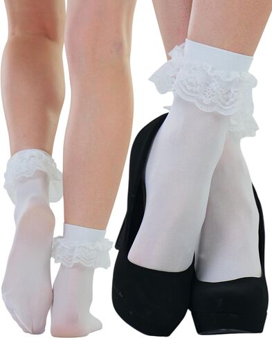 ToBeInStyle Women's Fishnet Ankle Socks With Ruffle Trim in Kuwait