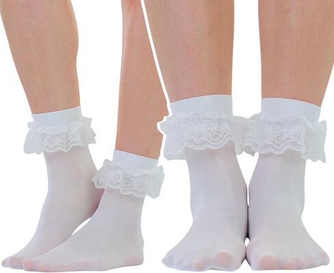 ToBeInStyle Women's Fishnet Ankle Socks With Ruffle Trim in Kuwait