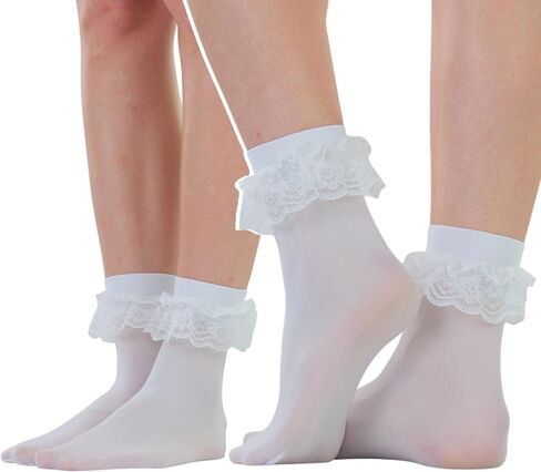 ToBeInStyle Women's Fishnet Ankle Socks With Ruffle Trim in Kuwait