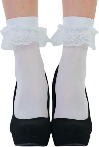 ToBeInStyle Women's Fishnet Ankle Socks With Ruffle Trim in Kuwait