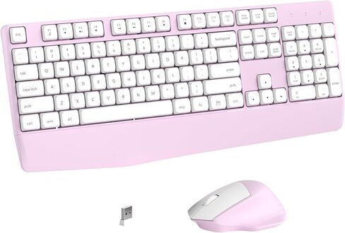 Wireless Keyboard and Mouse Combo, Full-Sized 104 Keys 2.4GHz Wireless Keyboard with Palm Rest and Wireless Mouse for Windows, Mac OS PC/Computer/Laptops/Desktops(Milk Tea) in Kuwait