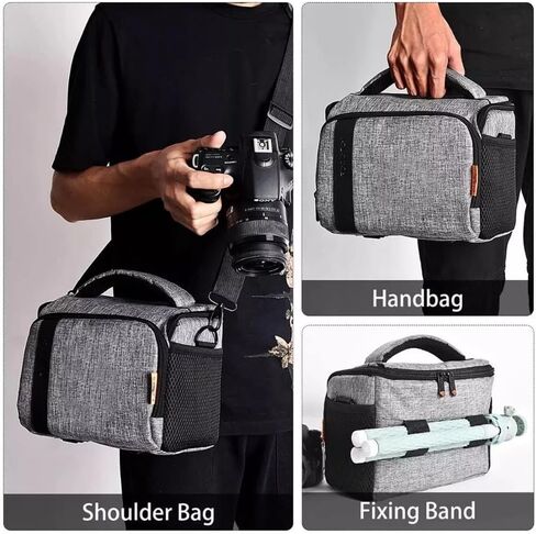 DSLR Camera Bag Waterproof Fashion Shoulder Bag Video Camera Case Lens Pouch Photography Photo Bag (Color : Gray Size : 23 x 11 x 15 cm) (Black 23 x 11 x 15 cm) in Saudi Arabia