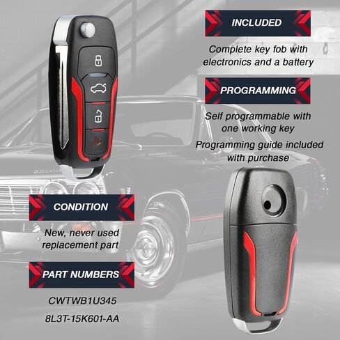 usaremote Key FOB Remote Remote Repless for 1998 1999 2000 2001 2002 2003 2004 2005 2006 2007 2008 2008 2010 2011 2012 2013 2014 Ford Lincoln 4-Button Flip Key CWTWB1U345 Programming دليل برمجة 2Pack in Kuwait