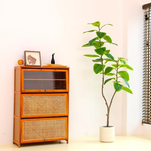 Leaf Fig Tree, Premium Artificial Indoor Plant Stands 4TF Tall, Lifelike-Leaves & Hand Painted Trunk Faux-Fiddle Leaf Fig Tree Appearance, White Planter Pot Included in Saudi Arabia