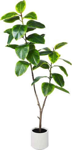 Leaf Fig Tree, Premium Artificial Indoor Plant Stands 4TF Tall, Lifelike-Leaves & Hand Painted Trunk Faux-Fiddle Leaf Fig Tree Appearance, White Planter Pot Included in Saudi Arabia