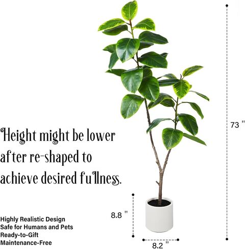 Leaf Fig Tree, Premium Artificial Indoor Plant Stands 4TF Tall, Lifelike-Leaves & Hand Painted Trunk Faux-Fiddle Leaf Fig Tree Appearance, White Planter Pot Included in Saudi Arabia