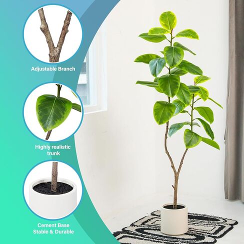 Leaf Fig Tree, Premium Artificial Indoor Plant Stands 4TF Tall, Lifelike-Leaves & Hand Painted Trunk Faux-Fiddle Leaf Fig Tree Appearance, White Planter Pot Included in Saudi Arabia