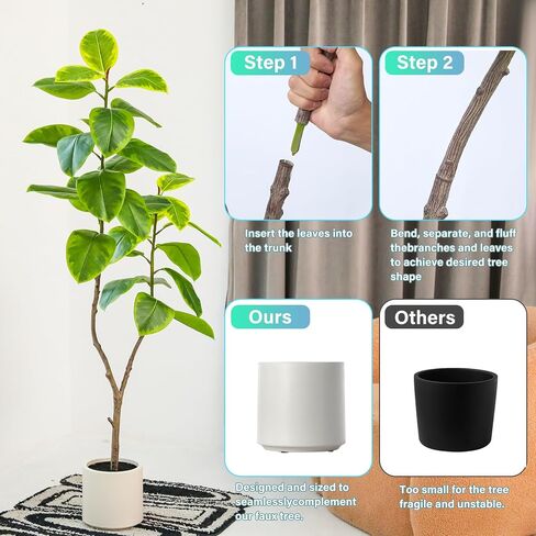 Leaf Fig Tree, Premium Artificial Indoor Plant Stands 4TF Tall, Lifelike-Leaves & Hand Painted Trunk Faux-Fiddle Leaf Fig Tree Appearance, White Planter Pot Included in Saudi Arabia