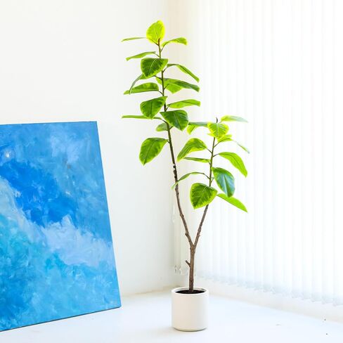 Leaf Fig Tree, Premium Artificial Indoor Plant Stands 4TF Tall, Lifelike-Leaves & Hand Painted Trunk Faux-Fiddle Leaf Fig Tree Appearance, White Planter Pot Included in Saudi Arabia