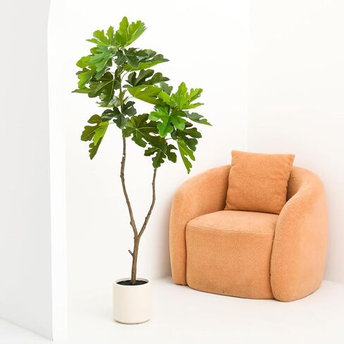 Leaf Fig Tree, Premium Artificial Indoor Plant Stands 4TF Tall, Lifelike-Leaves & Hand Painted Trunk Faux-Fiddle Leaf Fig Tree Appearance, White Planter Pot Included in Saudi Arabia