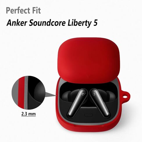 علبة سيليكون Geiomoo لـ Anker Soundcore Liberty 5 ، غطاء وقائي مرن ناعم مع Carabiner (أسود) in Kuwait