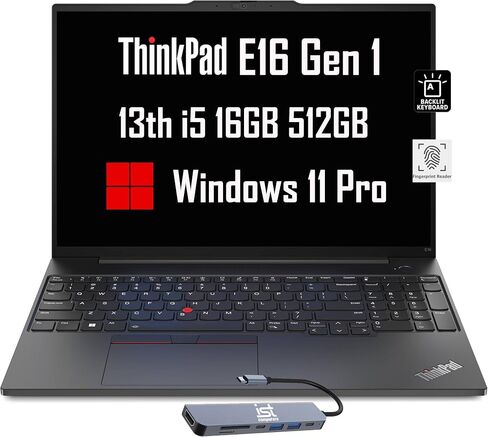 Lenovo ThinkPad E16 Business Laptop (16" FHD+, Intel 13th Gen i5-1335U, 16GB RAM, 512GB SSD), Backlit Keyboard, Fingerprint Reader, IST Hub, FHD Webcam, Ethernet, Wi-Fi 6, Win 11 Pro, Black in Saudi Arabia