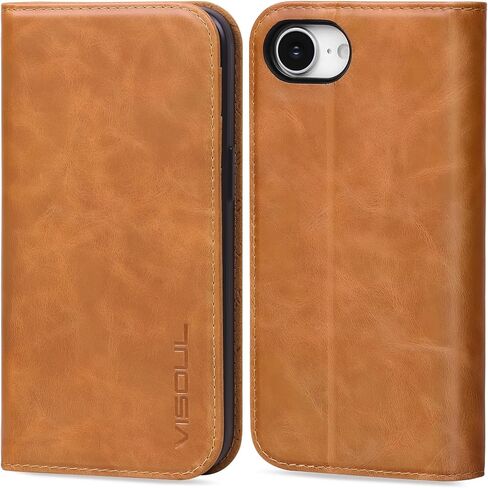 حقيبة محفظة فيلول لـ iPhone 16E ، علبة ورقة مغناطيسية من الجلد الأصلي مع 3 فتحات بطاقات Kickstand Flip Phone Cover متوافقة مع iPhone 16e 6.1 "-Tan in Kuwait