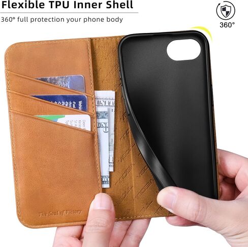 حقيبة محفظة فيلول لـ iPhone 16E ، علبة ورقة مغناطيسية من الجلد الأصلي مع 3 فتحات بطاقات Kickstand Flip Phone Cover متوافقة مع iPhone 16e 6.1 "-Tan in Kuwait