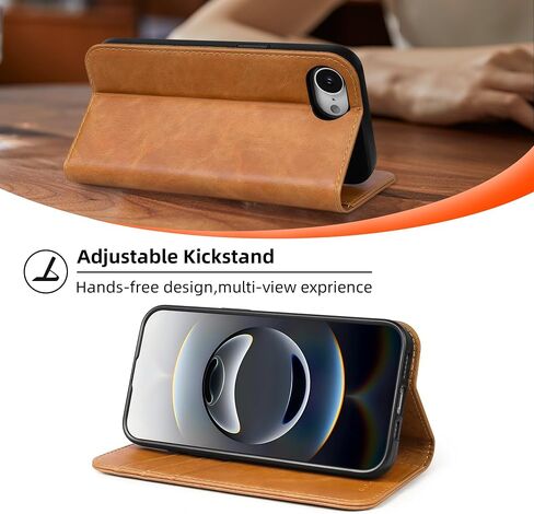حقيبة محفظة فيلول لـ iPhone 16E ، علبة ورقة مغناطيسية من الجلد الأصلي مع 3 فتحات بطاقات Kickstand Flip Phone Cover متوافقة مع iPhone 16e 6.1 "-Tan in Kuwait