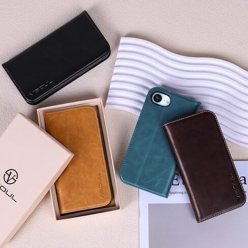حقيبة محفظة فيلول لـ iPhone 16E ، علبة ورقة مغناطيسية من الجلد الأصلي مع 3 فتحات بطاقات Kickstand Flip Phone Cover متوافقة مع iPhone 16e 6.1 "-Tan in Kuwait