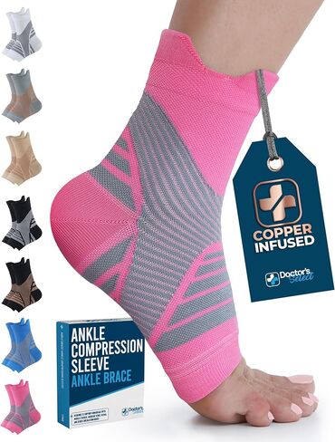 Doctor's Select Copper Ankle Sleeve - Copper Foot Compression Sleeve, Ankle Brace for Women, Compression Socks for Plantar Fasciitis Women, Sleeve for Sprained Ankle, Pink in Saudi Arabia