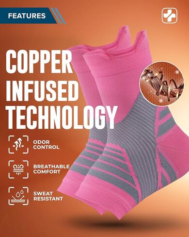 Doctor's Select Copper Ankle Sleeve - Copper Foot Compression Sleeve, Ankle Brace for Women, Compression Socks for Plantar Fasciitis Women, Sleeve for Sprained Ankle, Pink in Saudi Arabia
