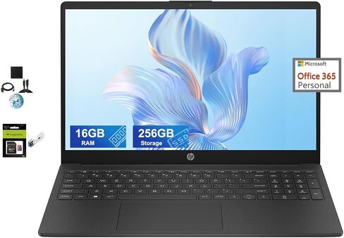 HP 15.6 Protable HD Laptop Student Computer ، Intel Quad-Core Pentium N200 ، RAM 16GB ، تخزين 256 جيجا بايت (بطاقة 128GB SSD+128GB SD) ، 1 سنة Microsoft 365 ، Fast Charg in Kuwait