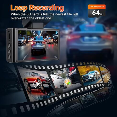 4K Dash Cam Front and Rear,WiFi Car Camera with 64GB Card,4K+1080P Dash Camera for Cars, Dual Dashcam, G-Sensor, 24/7 Parking Mode, 3'' IPS Screen, Loop Recording in Saudi Arabia