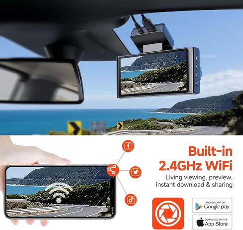 4K Dash Cam Front and Rear,WiFi Car Camera with 64GB Card,4K+1080P Dash Camera for Cars, Dual Dashcam, G-Sensor, 24/7 Parking Mode, 3'' IPS Screen, Loop Recording in Saudi Arabia