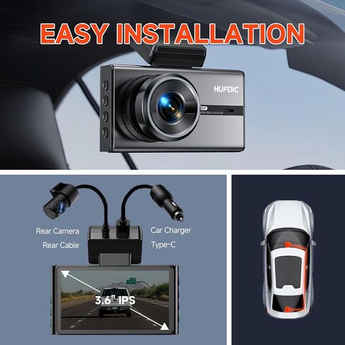 4K Dash Cam Front and Rear,WiFi Car Camera with 64GB Card,4K+1080P Dash Camera for Cars, Dual Dashcam, G-Sensor, 24/7 Parking Mode, 3'' IPS Screen, Loop Recording in Saudi Arabia