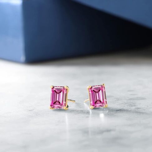 Gem Stone King 14K Yellow Gold Blue Sapphire Stud Earrings For Women (3.12 Cttw, Gemstone September Birthstone, Emerald Cut 7X5MM) in Saudi Arabia