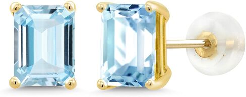 Gem Stone King 14K Yellow Gold Blue Sapphire Stud Earrings For Women (3.12 Cttw, Gemstone September Birthstone, Emerald Cut 7X5MM) in Saudi Arabia
